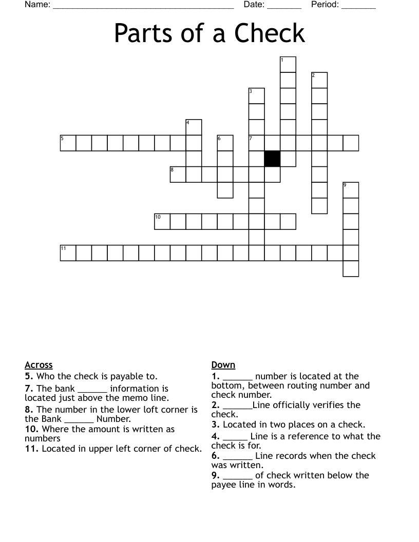 Parts of a Check Crossword