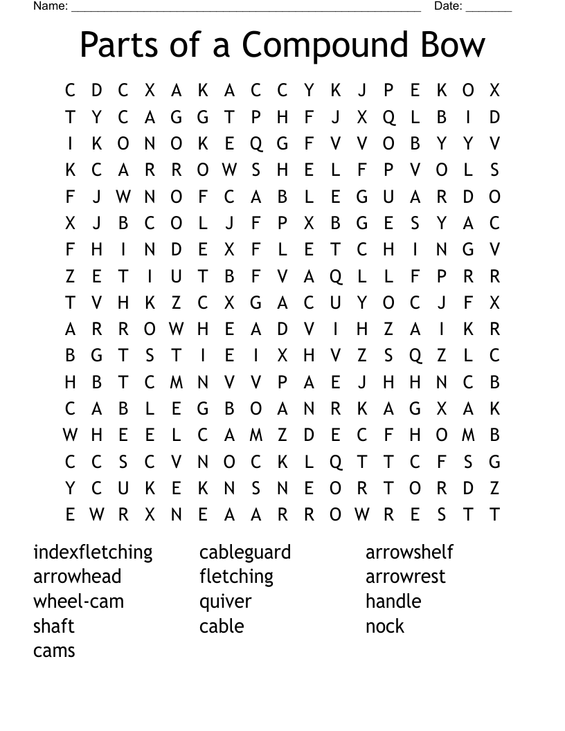 Parts of a Compound Bow Word Search