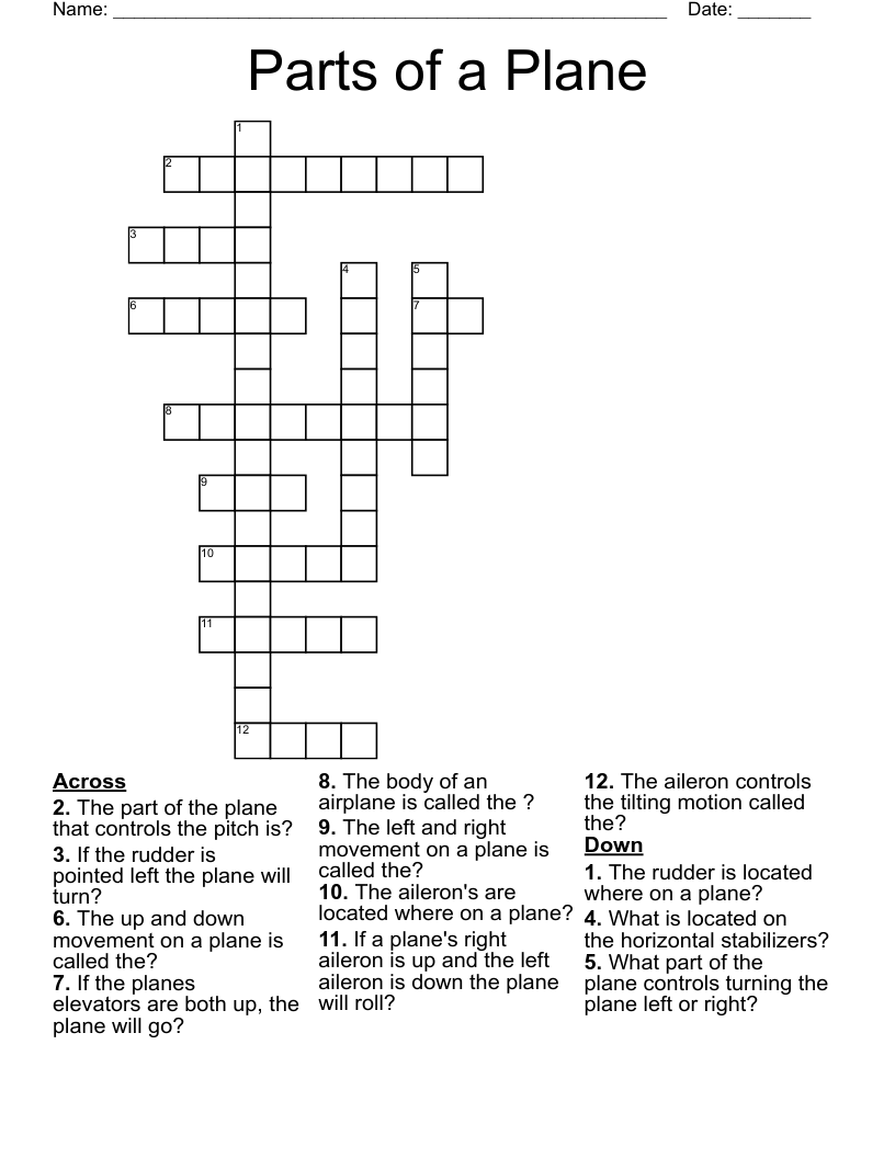 Parts of a Plane Crossword