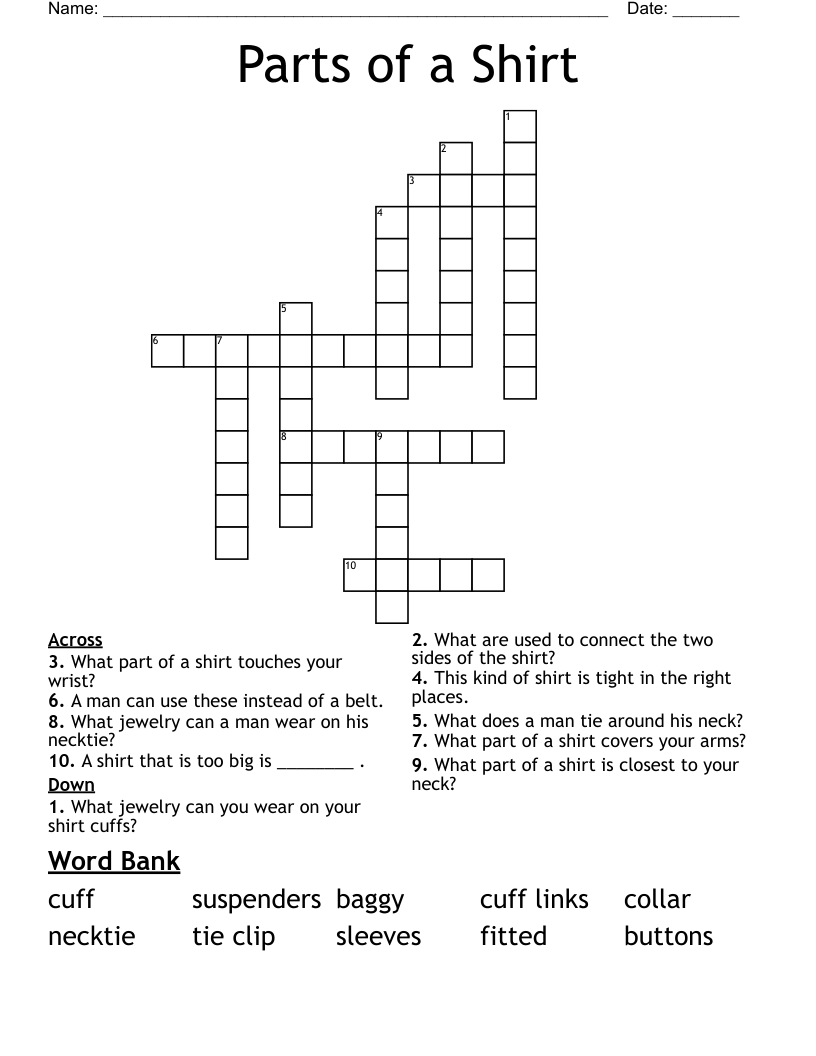 Parts of a Shirt Crossword