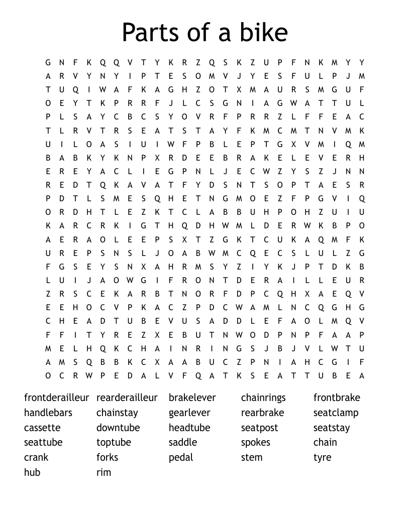 Parts of a bike Word Search