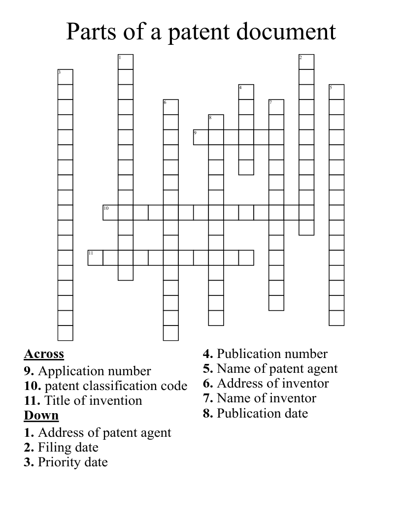 Parts of a patent document Crossword