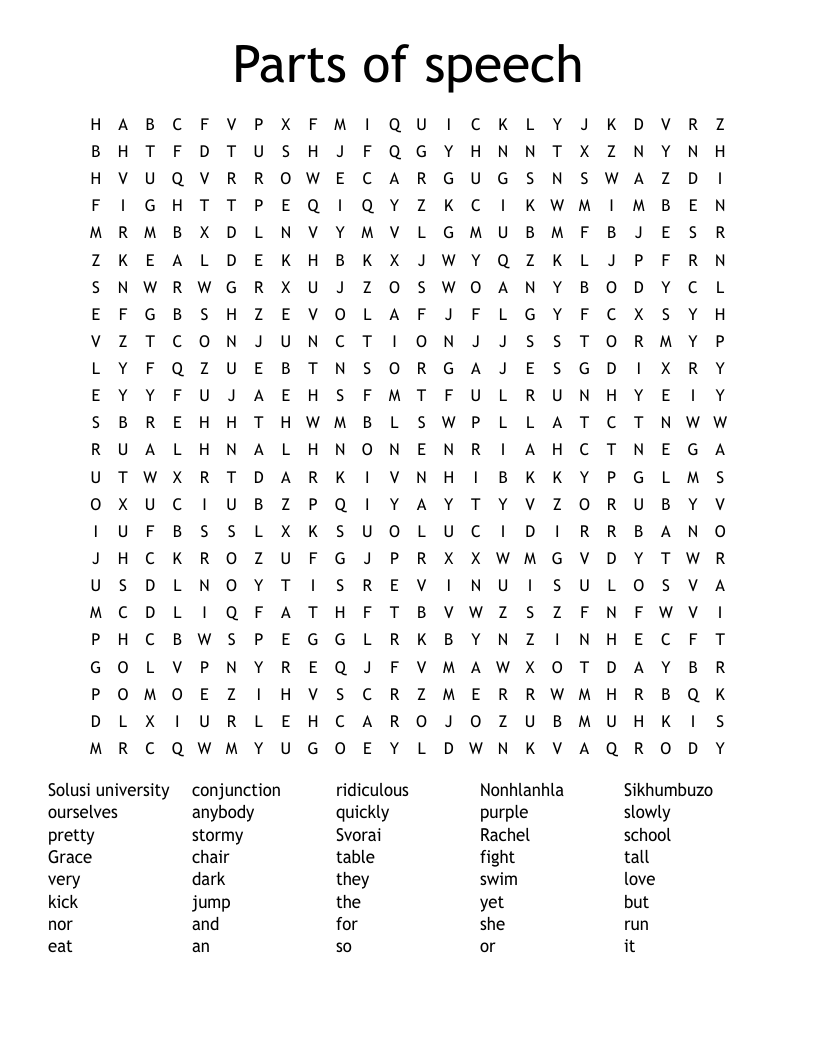 Parts of speech Word Search