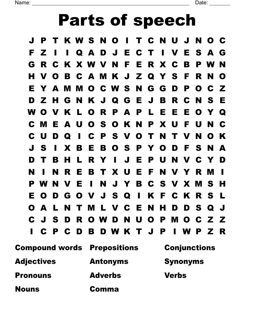 Parts of speech Word Search