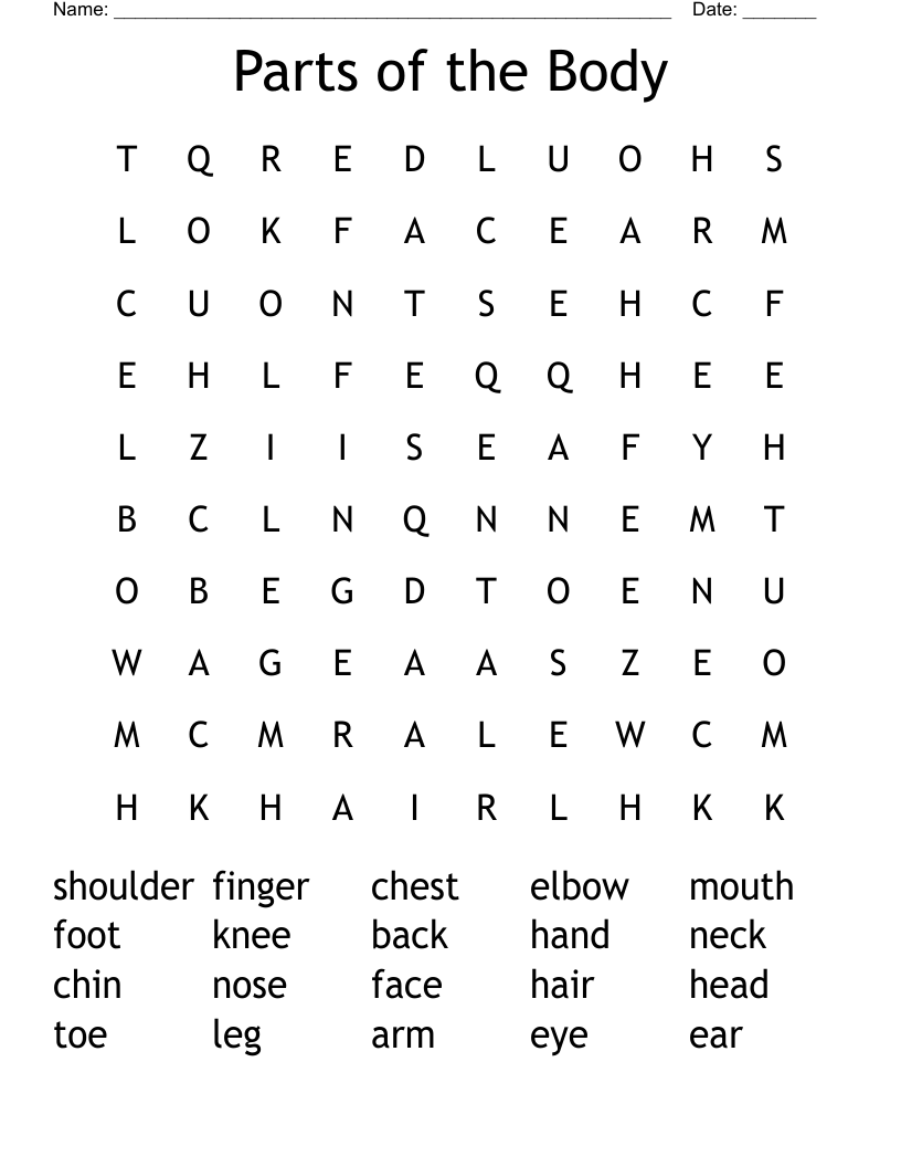 Parts of the Body Word Search
