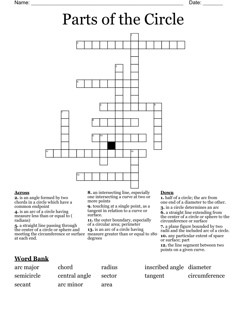 Parts of the Circle Crossword