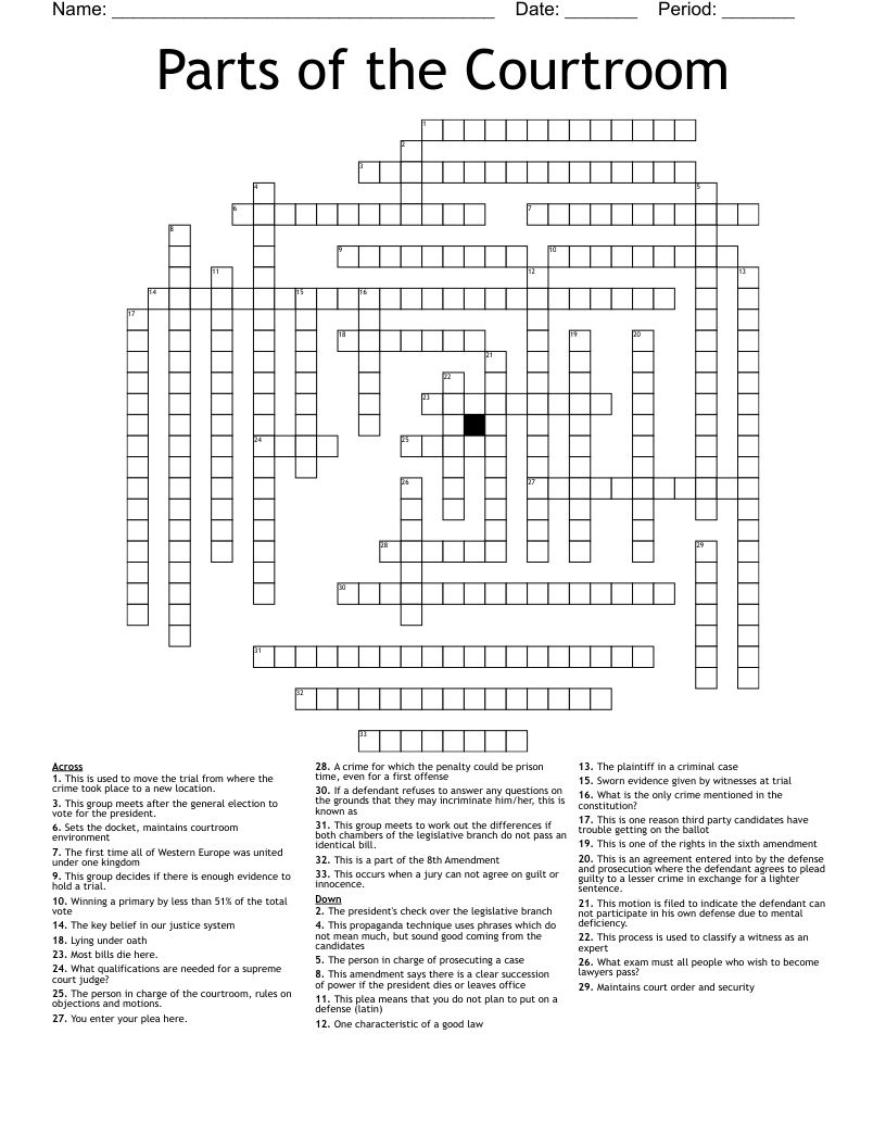 Parts of the Courtroom Crossword