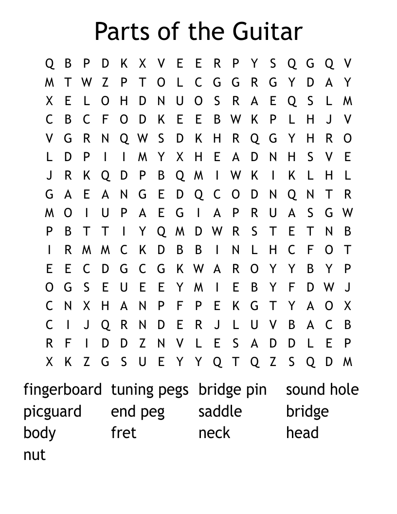 Parts of the Guitar Word Search