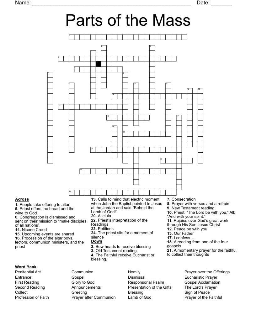 Parts of the Mass Crossword