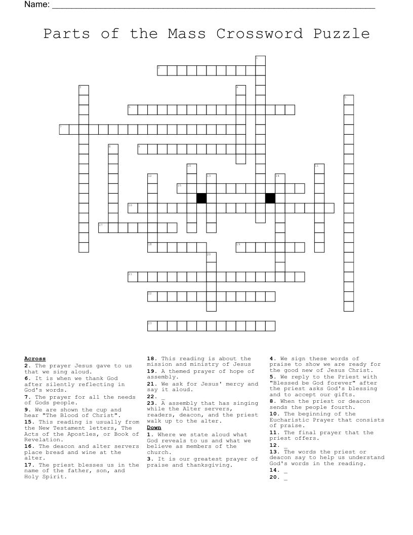 Parts of the Mass Crossword Puzzle
