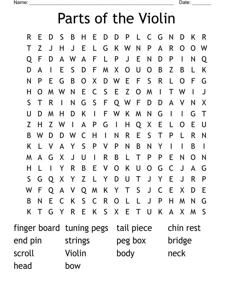 Parts of the Violin Word Search