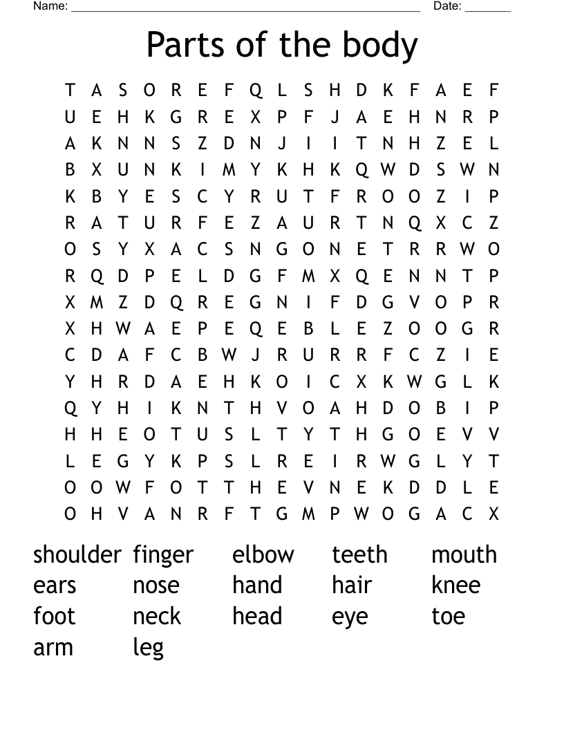Parts of the body Word Search
