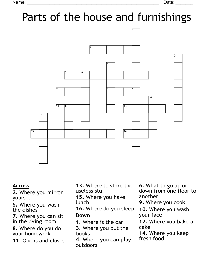 Parts of the house and furnishings Crossword