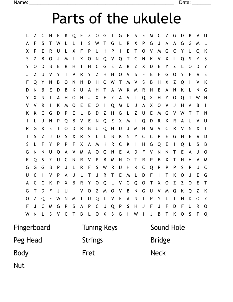 Parts of the ukulele Word Search