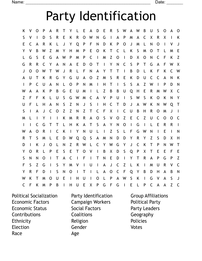 Party Identification  Word Search