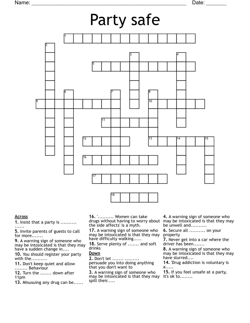 Party safe Crossword