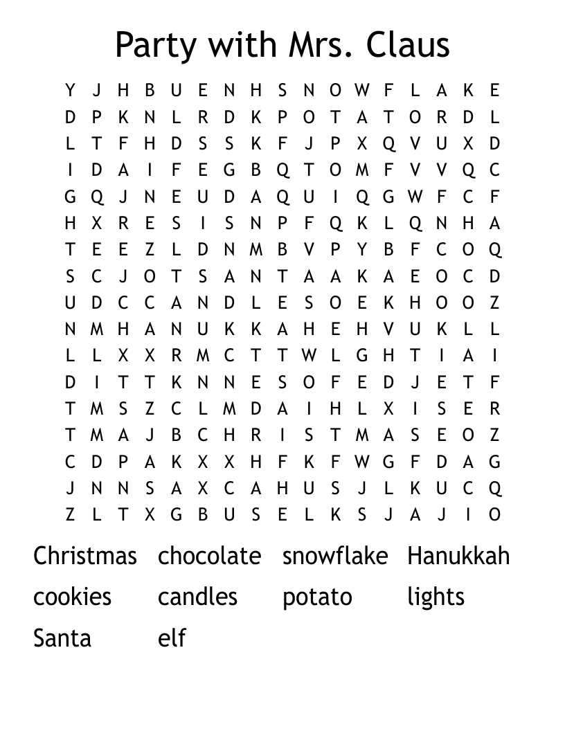 Party with Mrs. Claus  Word Search