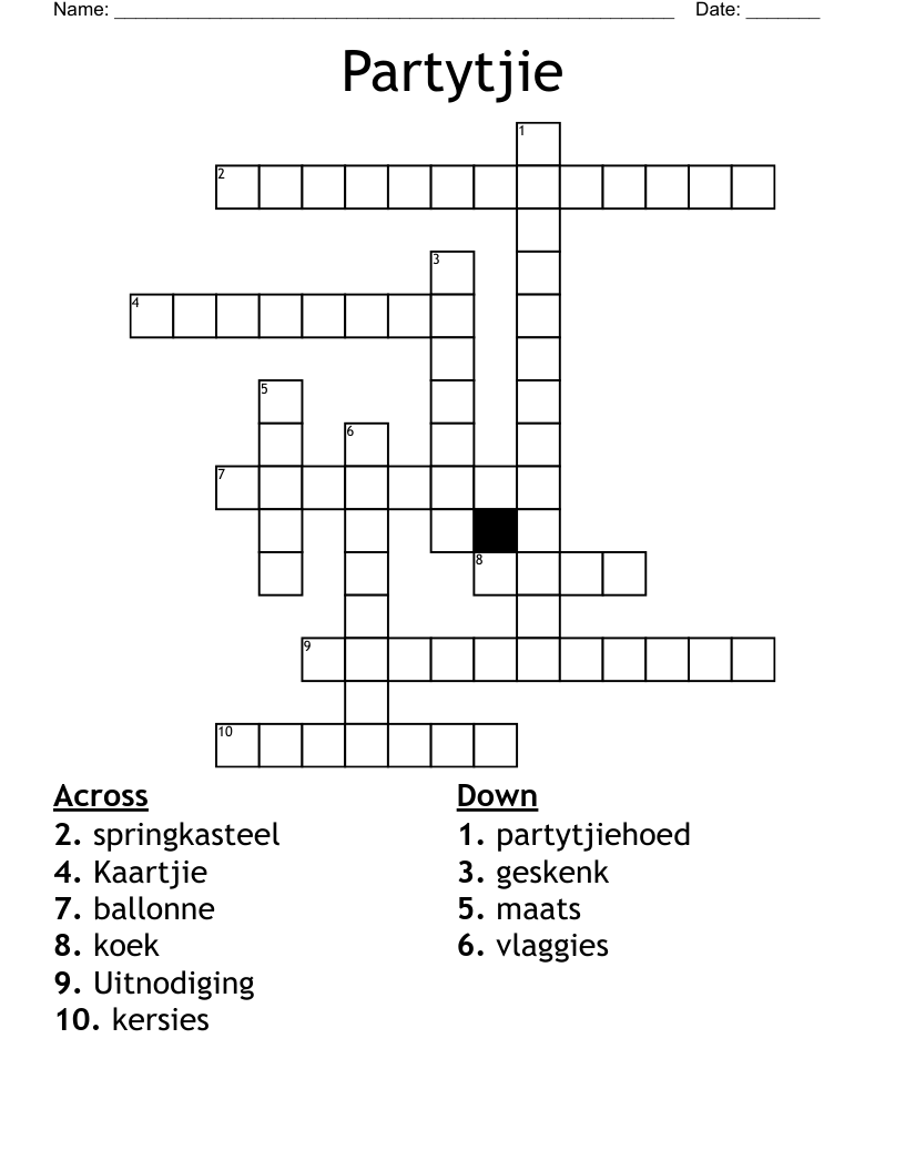 Partytjie Crossword