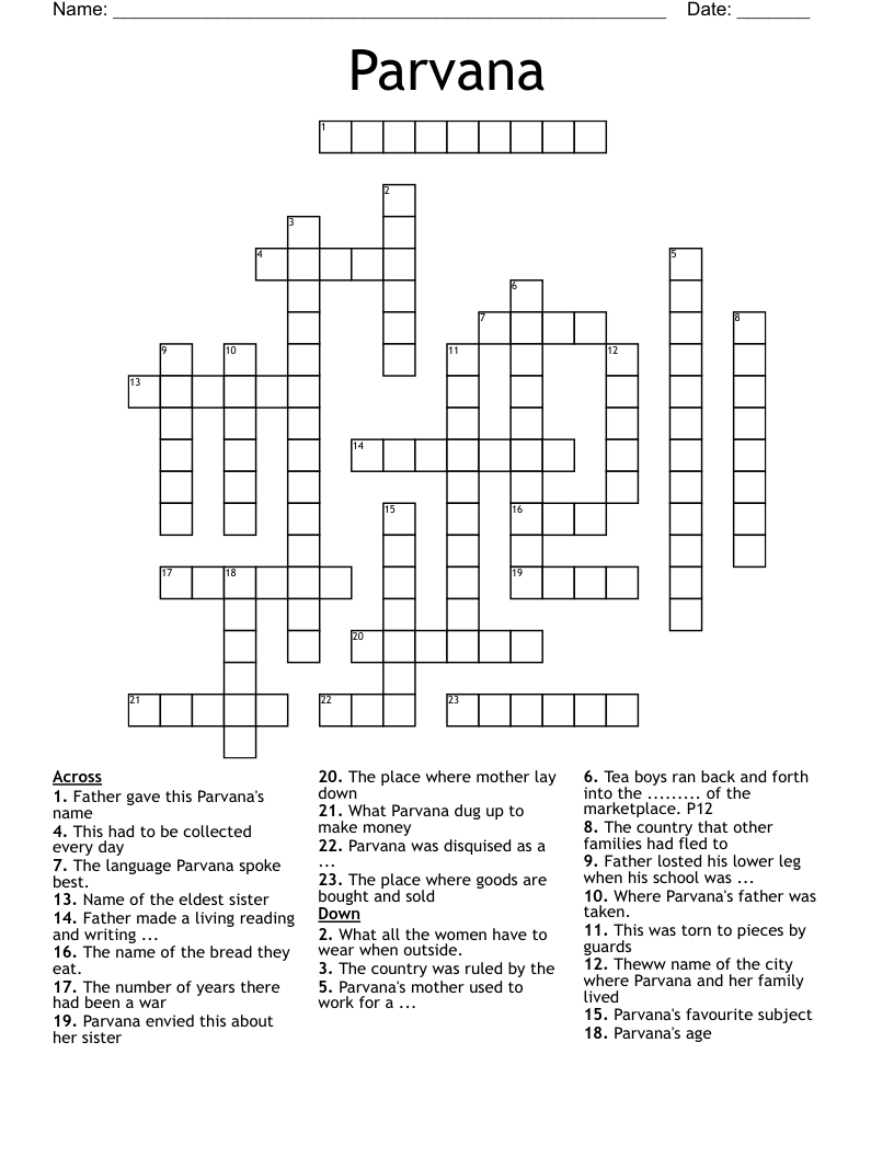 Parvana Crossword