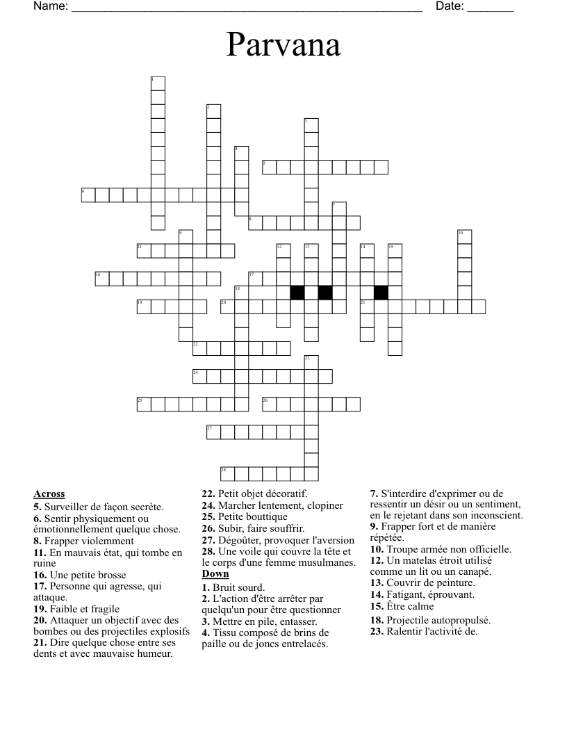 Parvana Crossword
