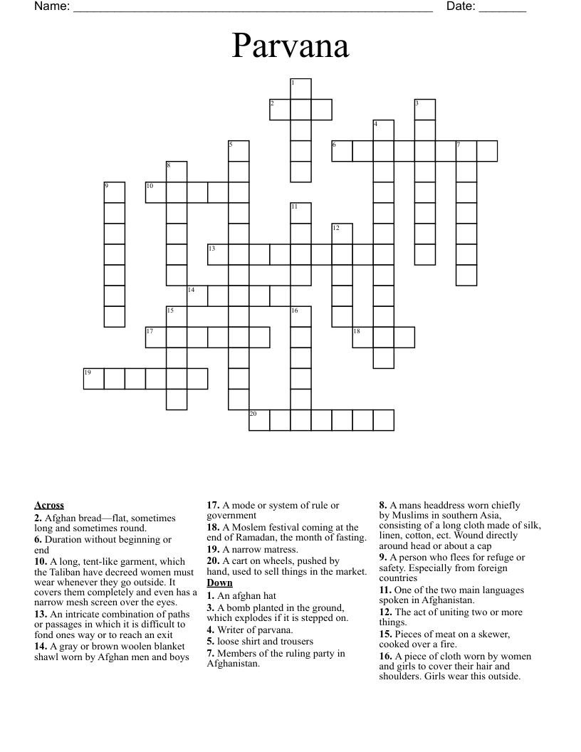 Parvana Crossword