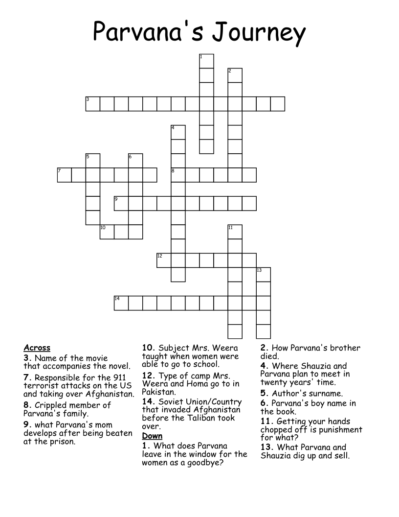 Parvana's Journey Crossword