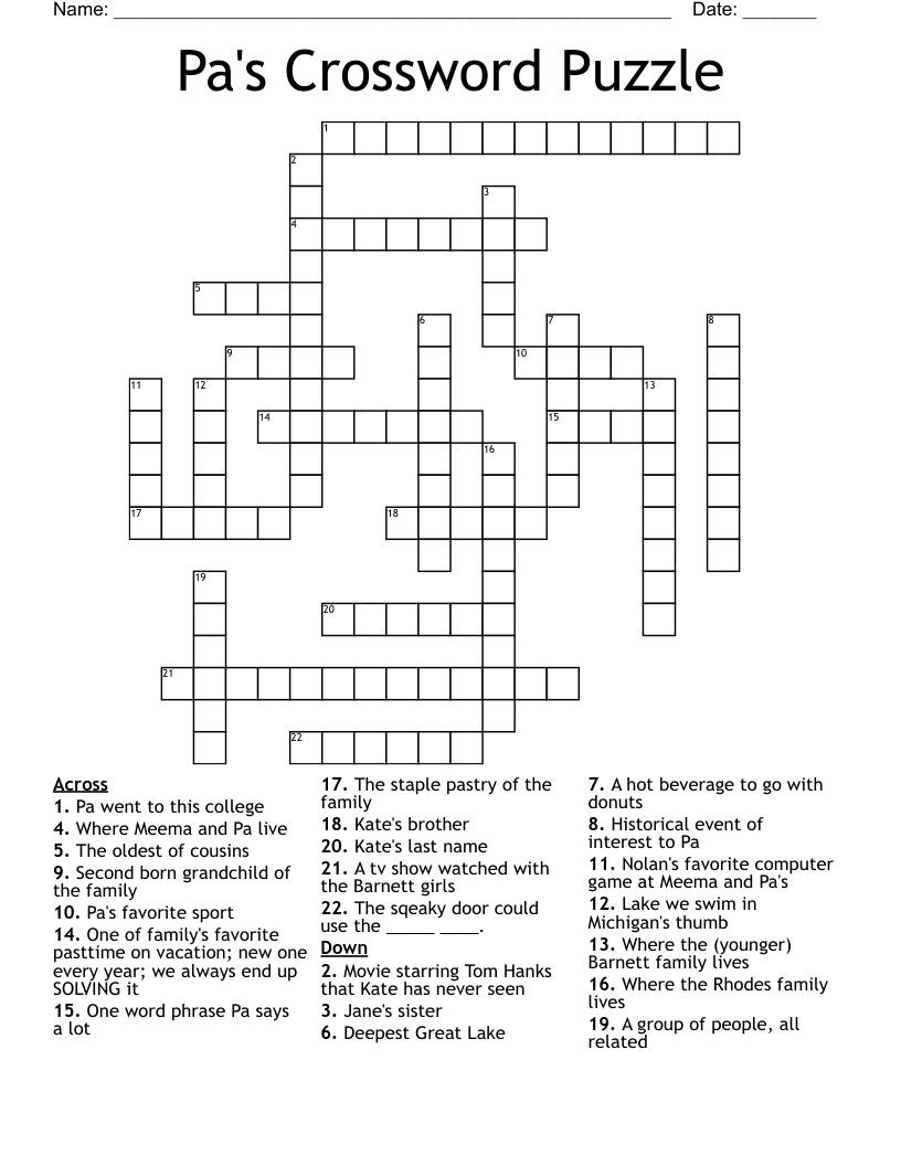Pa's Crossword Puzzle