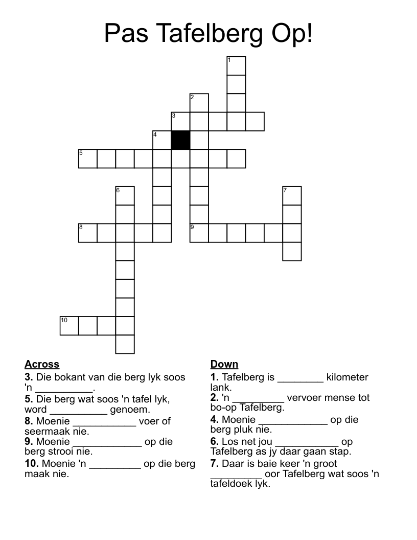 Pas Tafelberg Op! Crossword