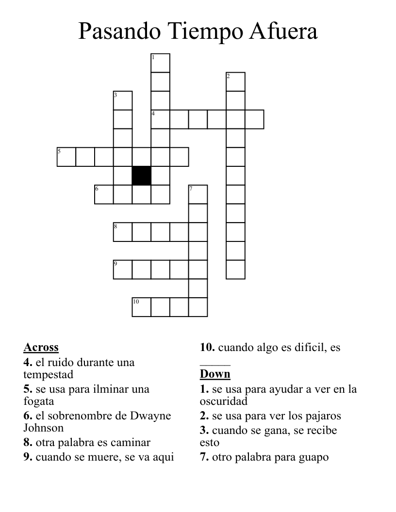 Pasando Tiempo Afuera Crossword