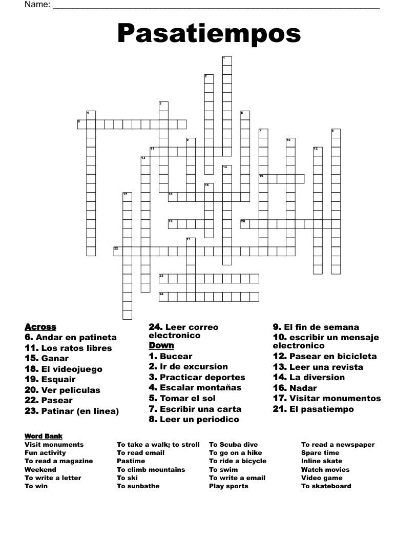 Pasatiempos Crossword