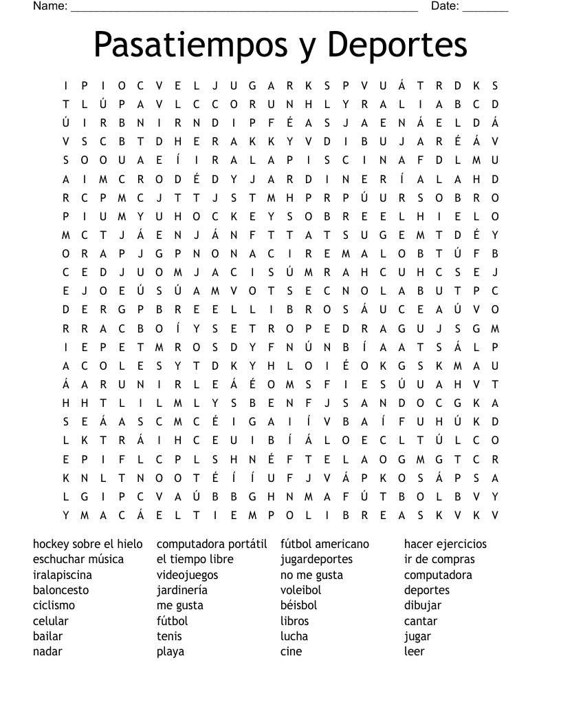 Pasatiempos y Deportes Word Search