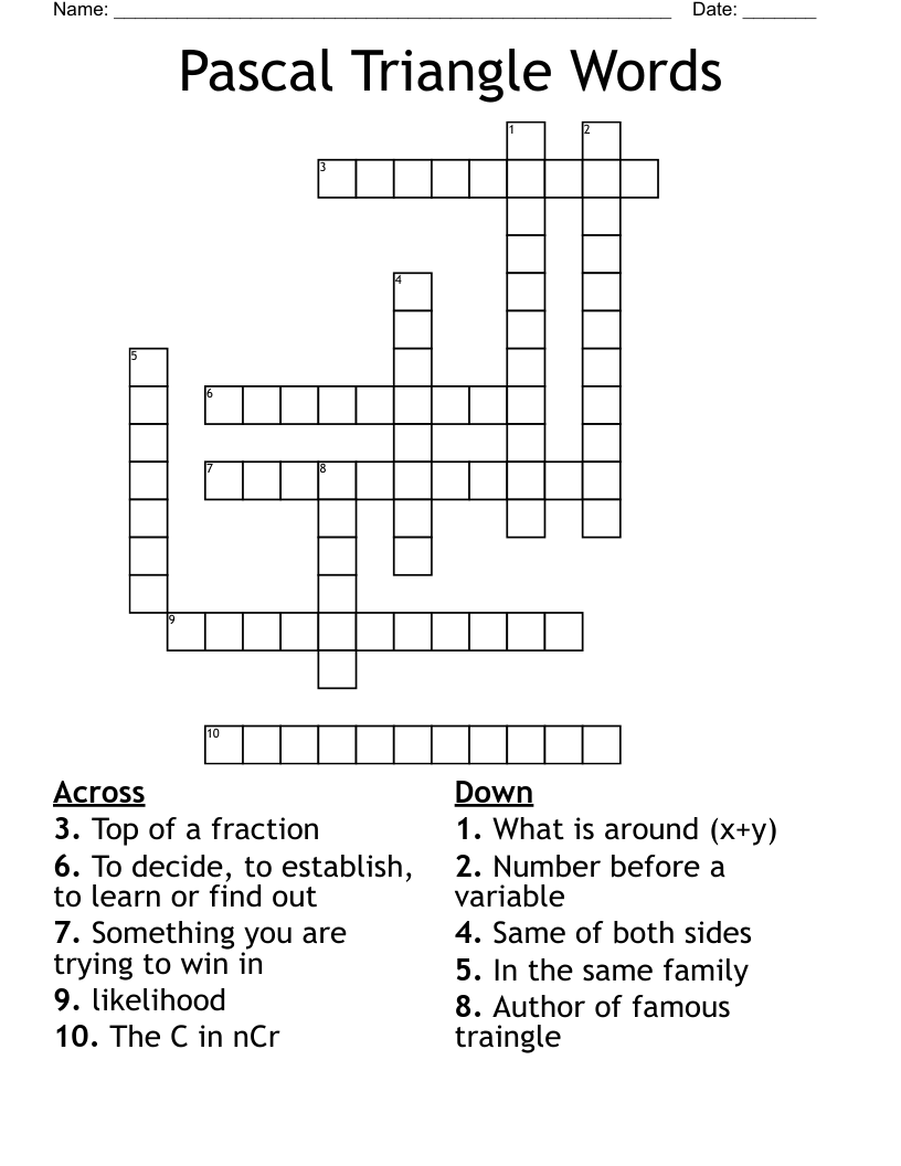 Pascal Triangle Words Crossword