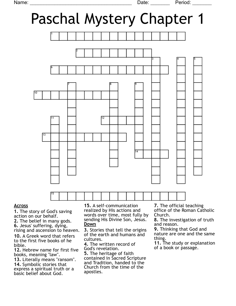 Paschal Mystery Chapter 1 Crossword