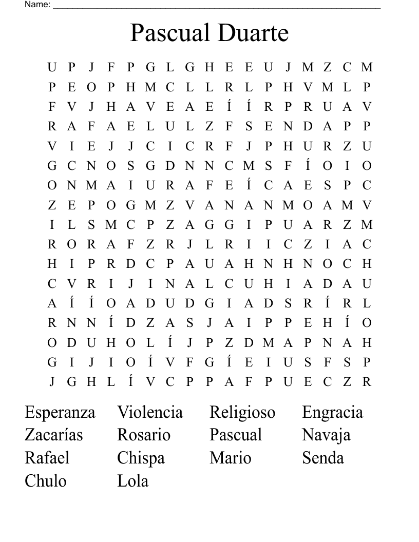 Pascual Duarte Word Search