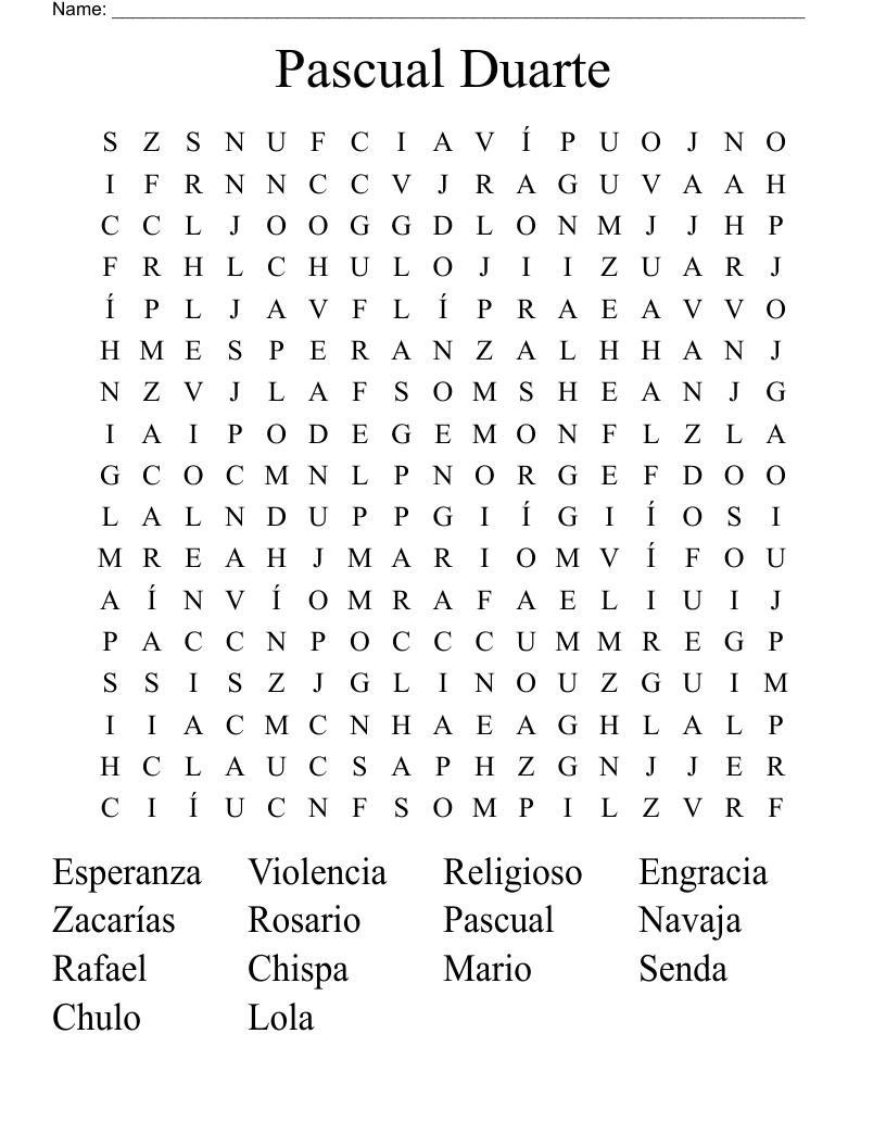 Pascual Duarte Word Search