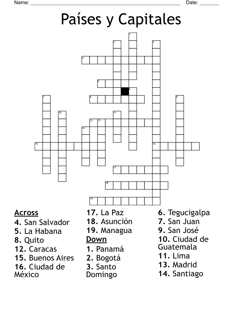 Países y Capitales Crossword