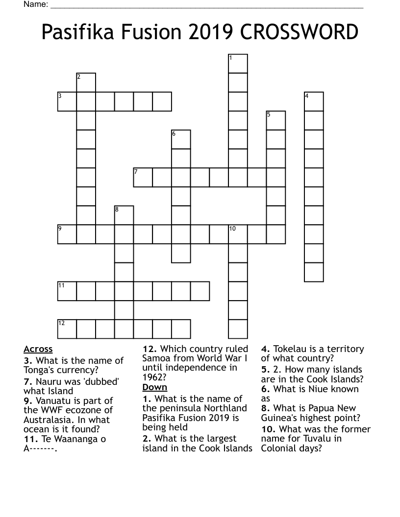Pasifika Fusion 2019 CROSSWORD