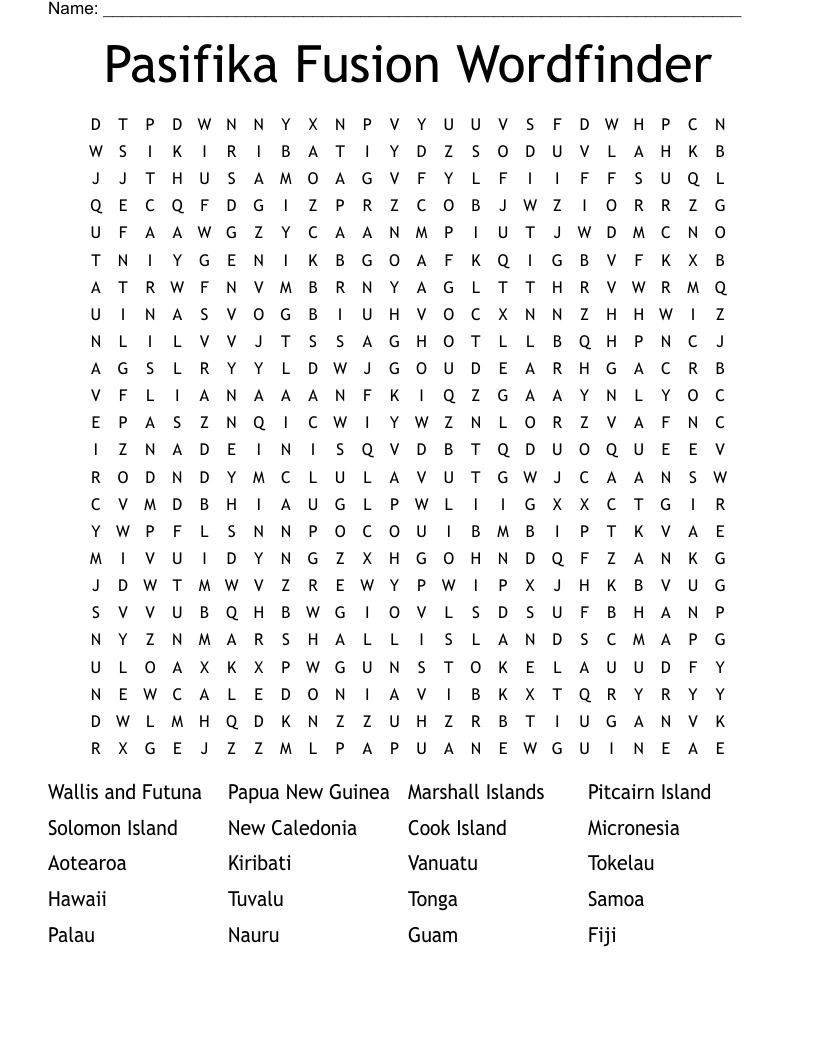 Pasifika Fusion Wordfinder Word Search