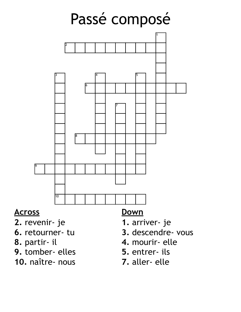 Passé composé Crossword