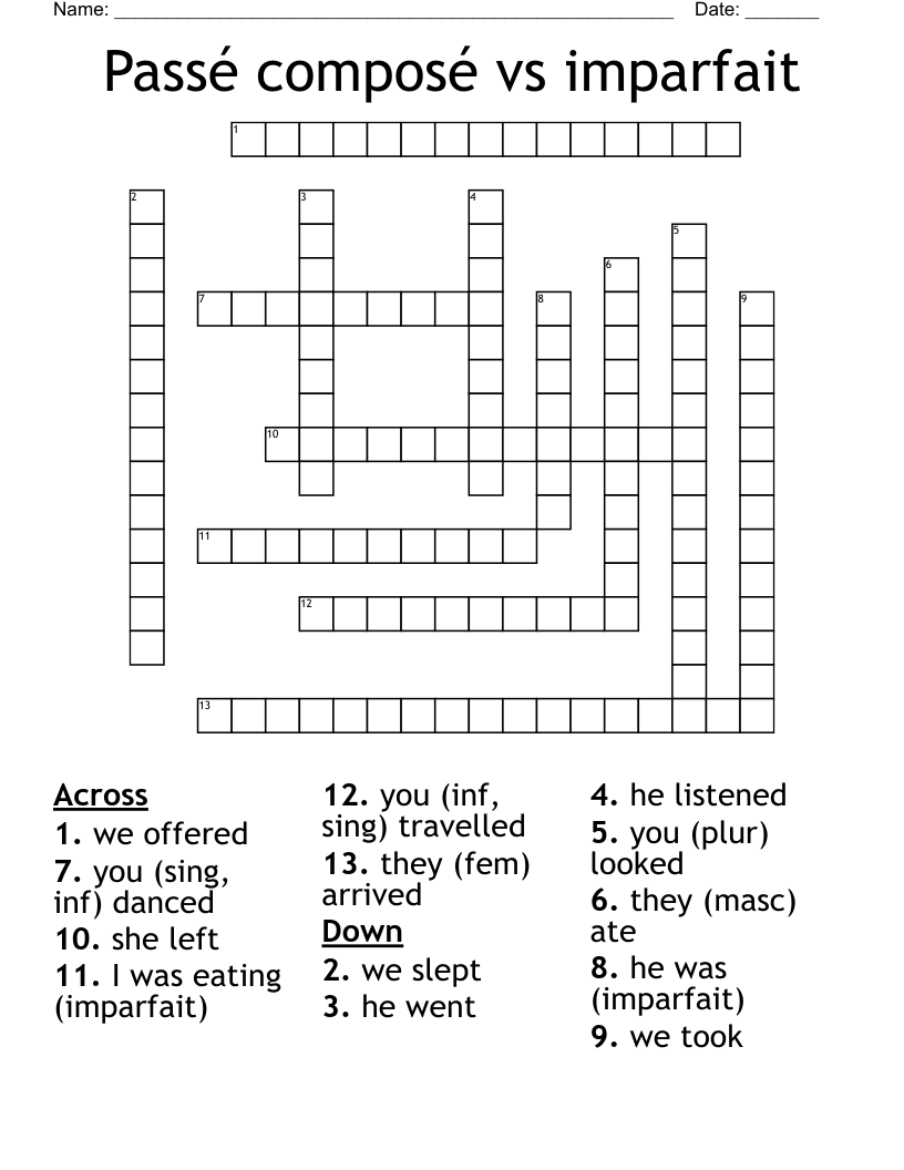 Passé composé vs imparfait Crossword