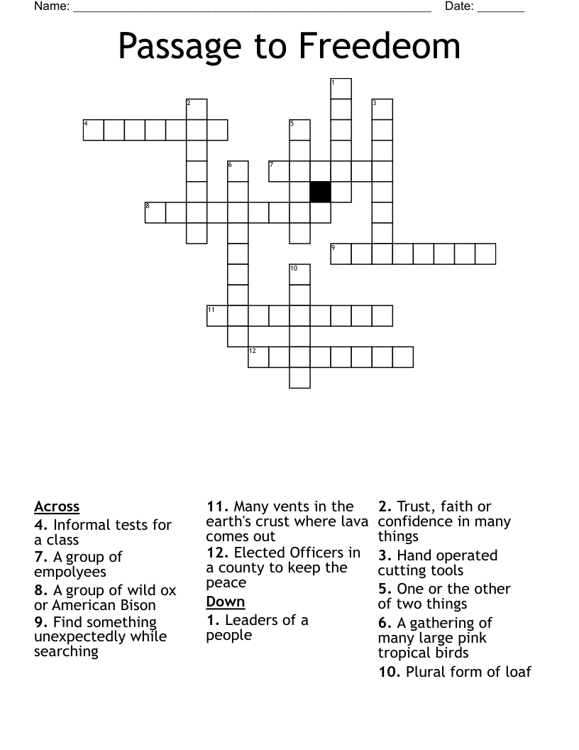 Passage to Freedeom Crossword