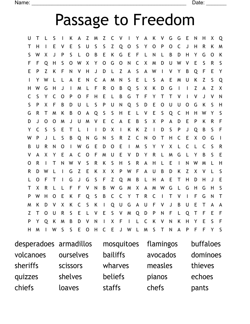 Passage to Freedom Word Search