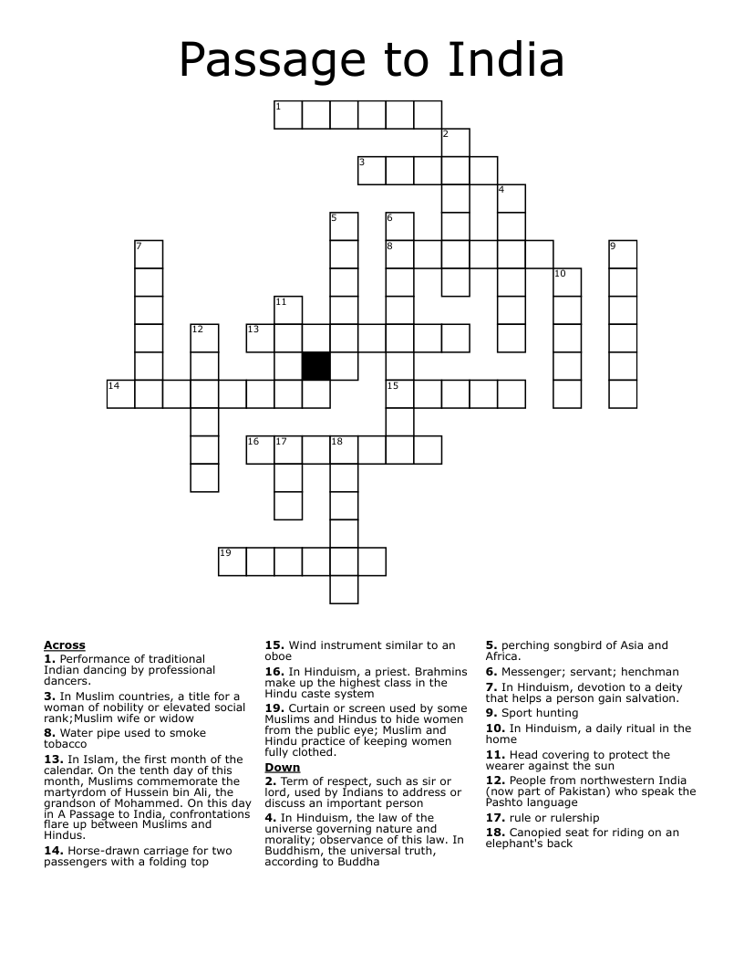 Passage to India  Crossword