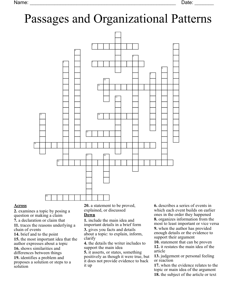 Passages and Organizational Patterns Crossword
