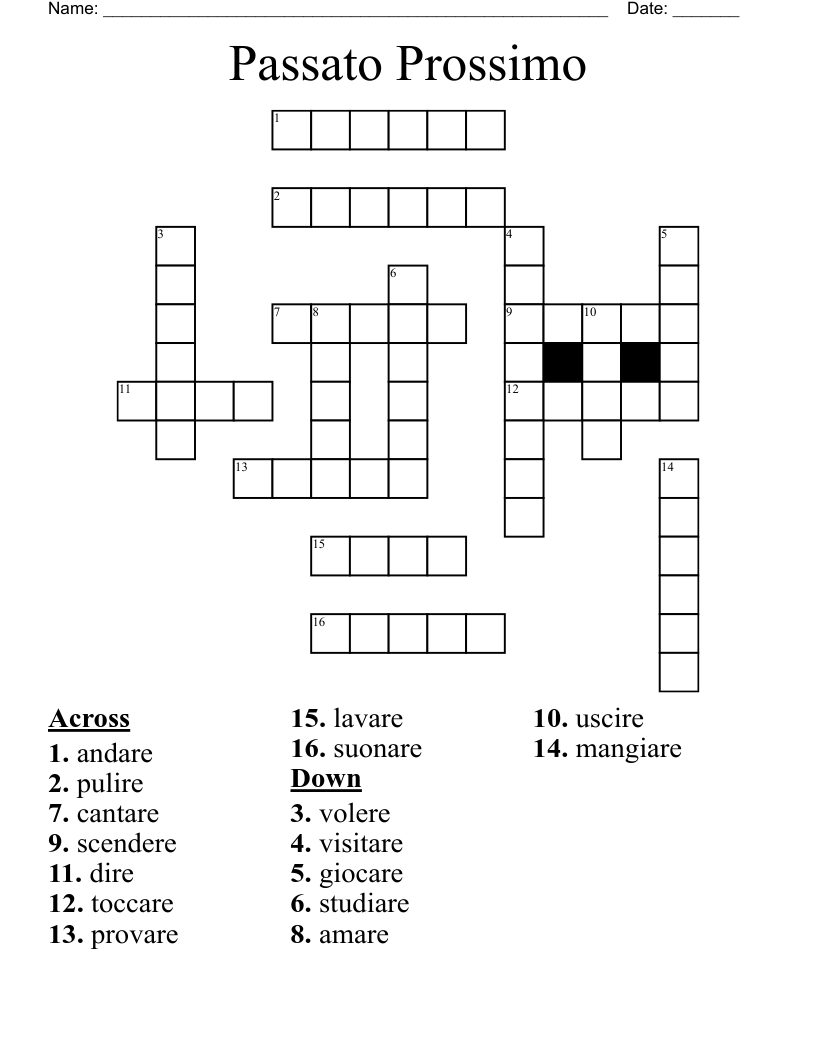 Passato Prossimo Crossword