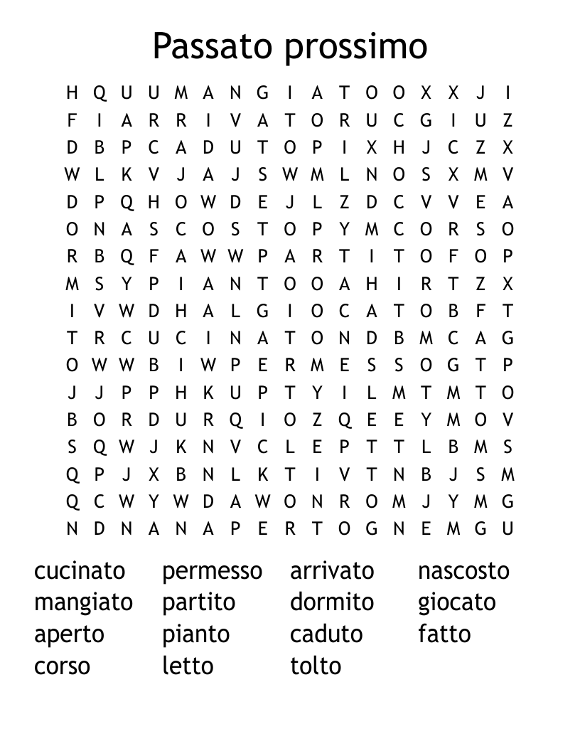 Passato prossimo Word Search
