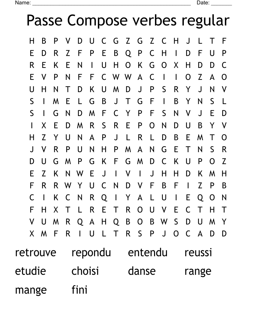 Passe Compose verbes regular Word Search