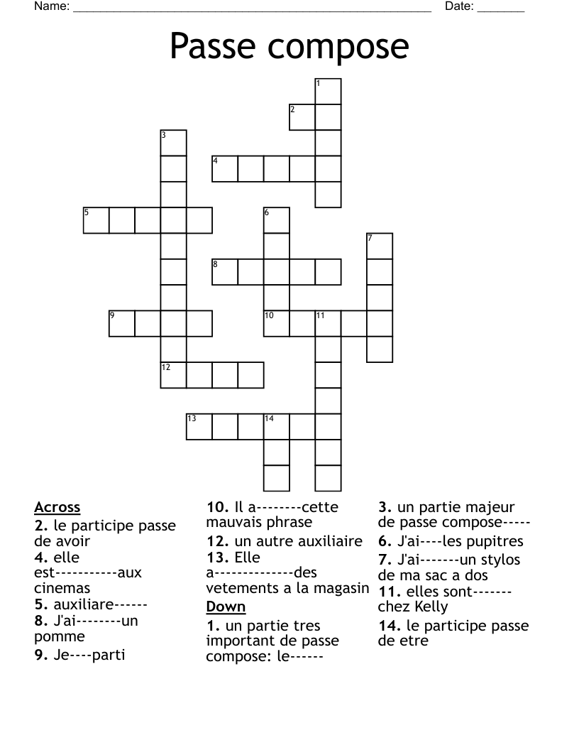 Passe compose Crossword