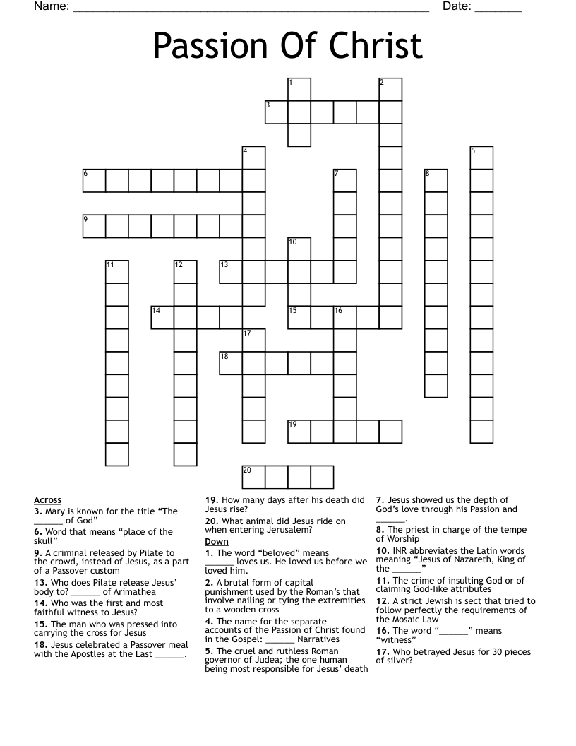 Passion Of Christ Crossword