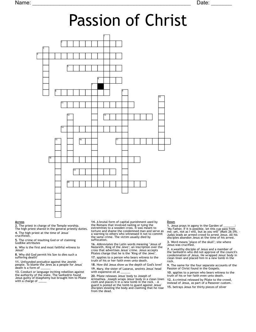 Passion of Christ Crossword
